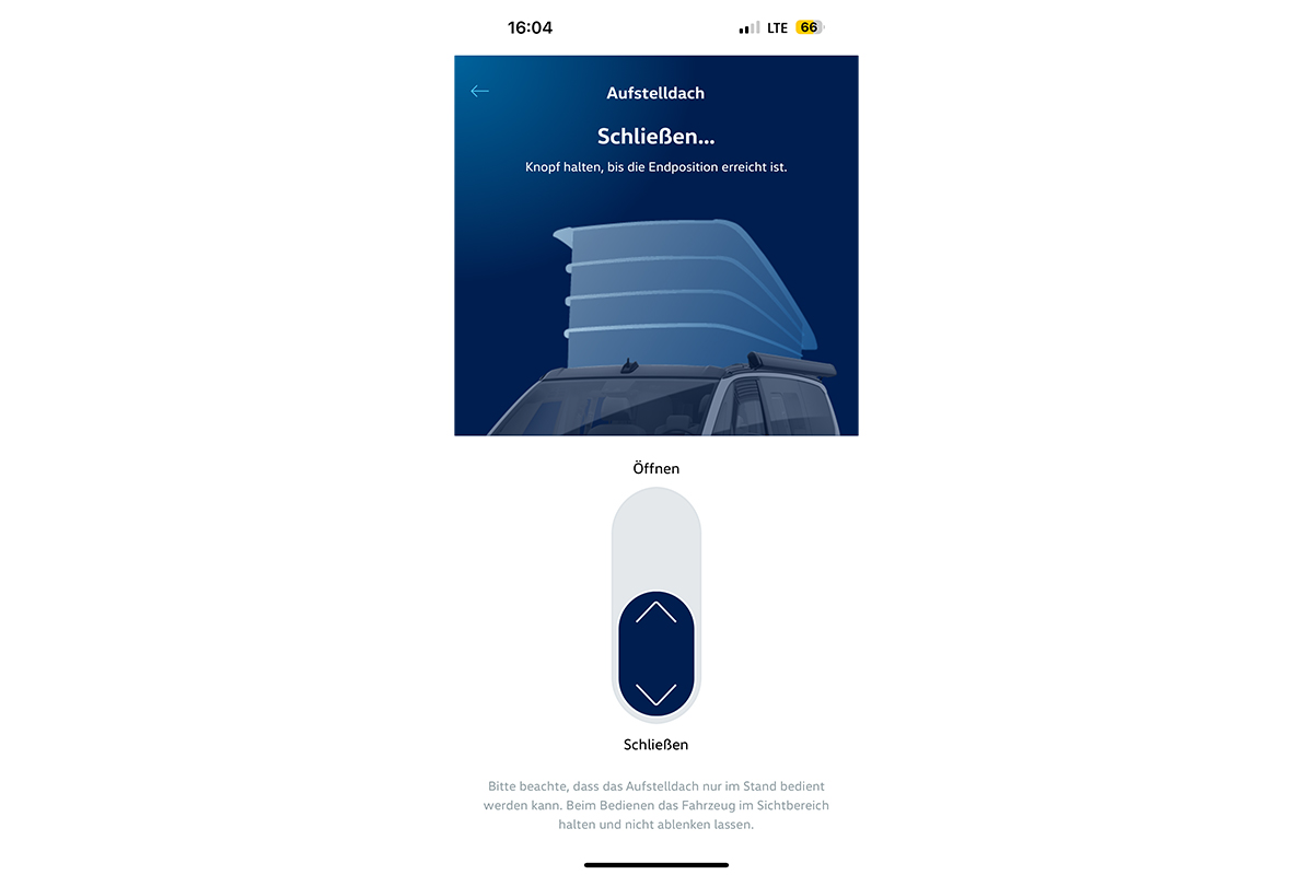 Aufstelldach steuern VW California App
